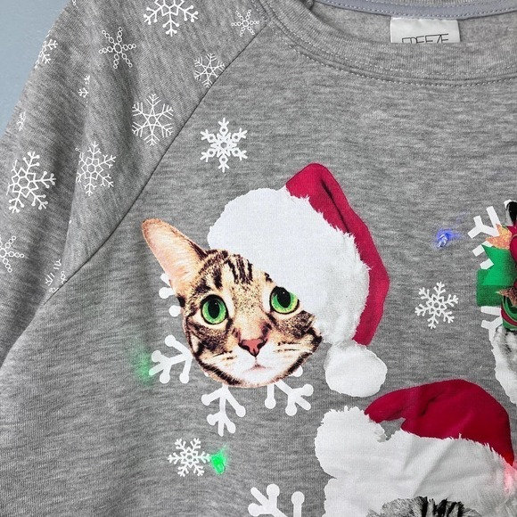Freeze Heather Gray Light Up Christmas Cats Holiday Sweatshirt Juniors Sz M 7-9 - Picture 6 of 17